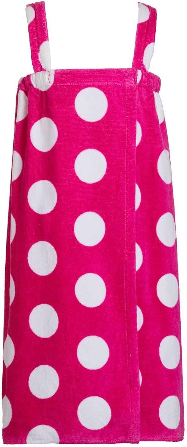 TowelSoft Polka Dot Terry Bath Wraps with Shoulder Straps for Girls, Spa Body Wrap