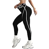 WDIRARA Women's Criss Cross Waist Leggings Letter Tape Workout Sports Yoga Pants
