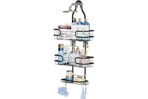 Kysren Shower Caddy Hanging, 3-Tier Aluminum Shower Organizer with Soap Holder & Hooks, Rustproof Bathroom storage Shelves fo