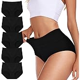 Cevapro Women's Cotton Underwear High Waisted Full Coverage Briefs Soft Strech Ladies Breathable Panties 5 Pack