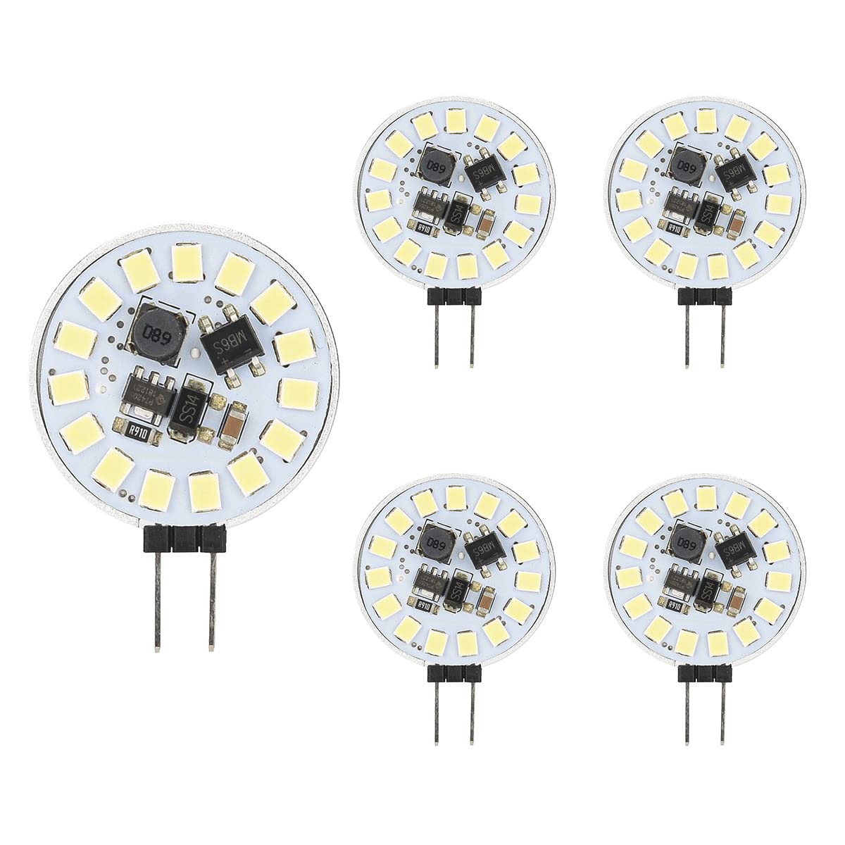 GutReise G4 LED Lamps,5 Pack AC10-30V Cold White 2Watts 15LED Bulbs,Dimmable 360 Degree Light LED 180Lm (Cold White)