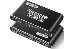 Movcle HDMI Splitter 1 in 4 Out, 4K HDMI Splitter for Dual Monitors/Mirror, Supports 4Kx2K@30Hz 3D Full HD 1080P Compatible f