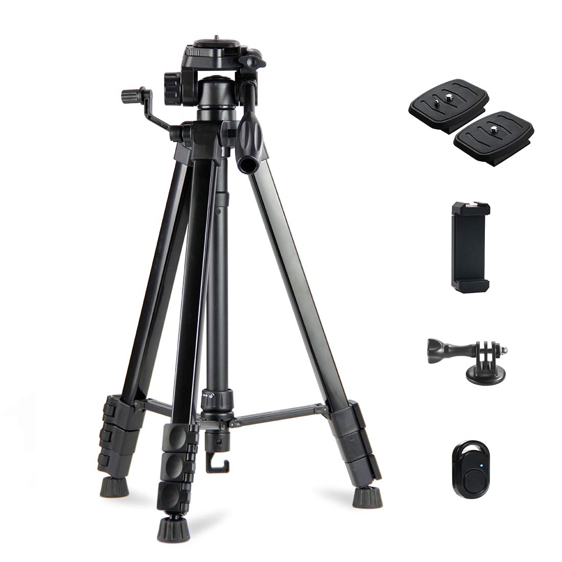 Phinistec 69โ Camera Phone Tripod Stand for DSLR, Smartphone, with Universal Cellphone Mount, Bluetooth Remote Shutter and Adapter with Carry Bag (Matte Black)