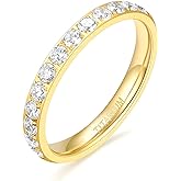 TIGRADE 3mm Women Titanium Engagement Ring Half Cubic Zirconia Eternity Wedding Band Size 3-13