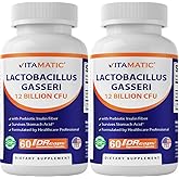Vitamatic Lactobacillus Gasseri - 12 Billion per DR Capsule - 60 Count - Digestive Support - Made with Prebiotic Inulin Fiber- 2 Pack