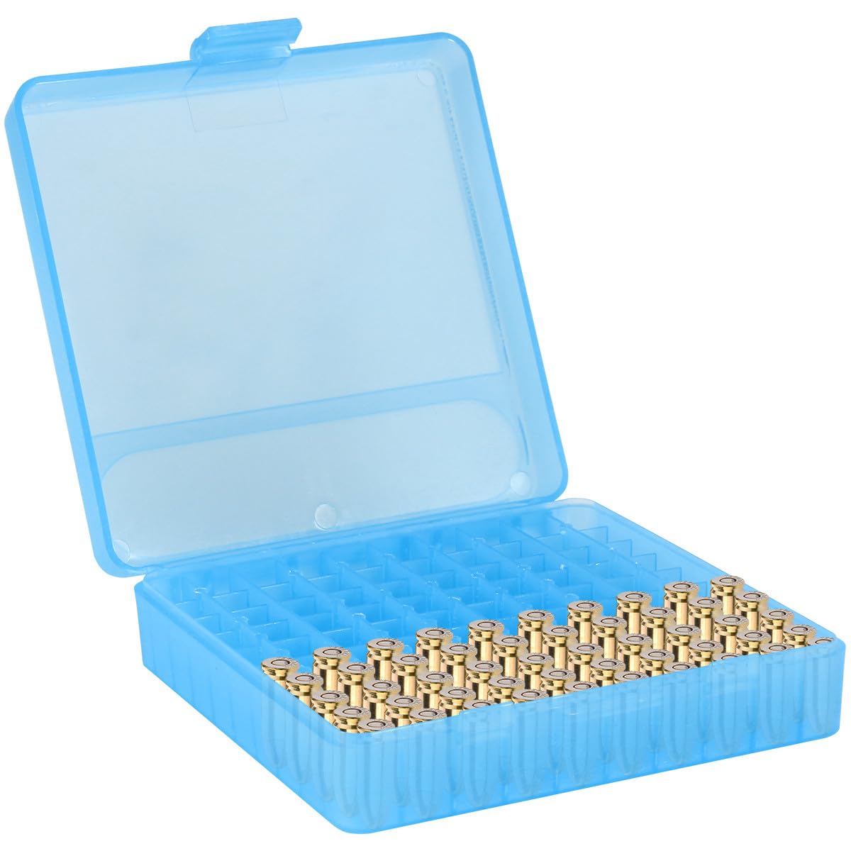 Photo 1 of 100 Round Pistol Ammo Storage Box for Handgun | Blue Lockable Ammo Can for 9mm Ammo Storage | Durable Polypropylene Storage Box with Handle, Weatherproof Ammunition Dry Box | Plastic Tool Box for Ammo