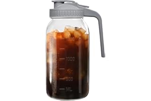 RIGHTLED 2 Quart Wide Mouth Glass Pitcher with Lid, 64oz Mason Jar Pitcher, Leak-proof Iced Tea Pitcher,Heavy Duty Container for Fridge Sweet Tea,Juice,Cold Brew Coffee,Breastmilk Storage Drinks-1PACK/Gray