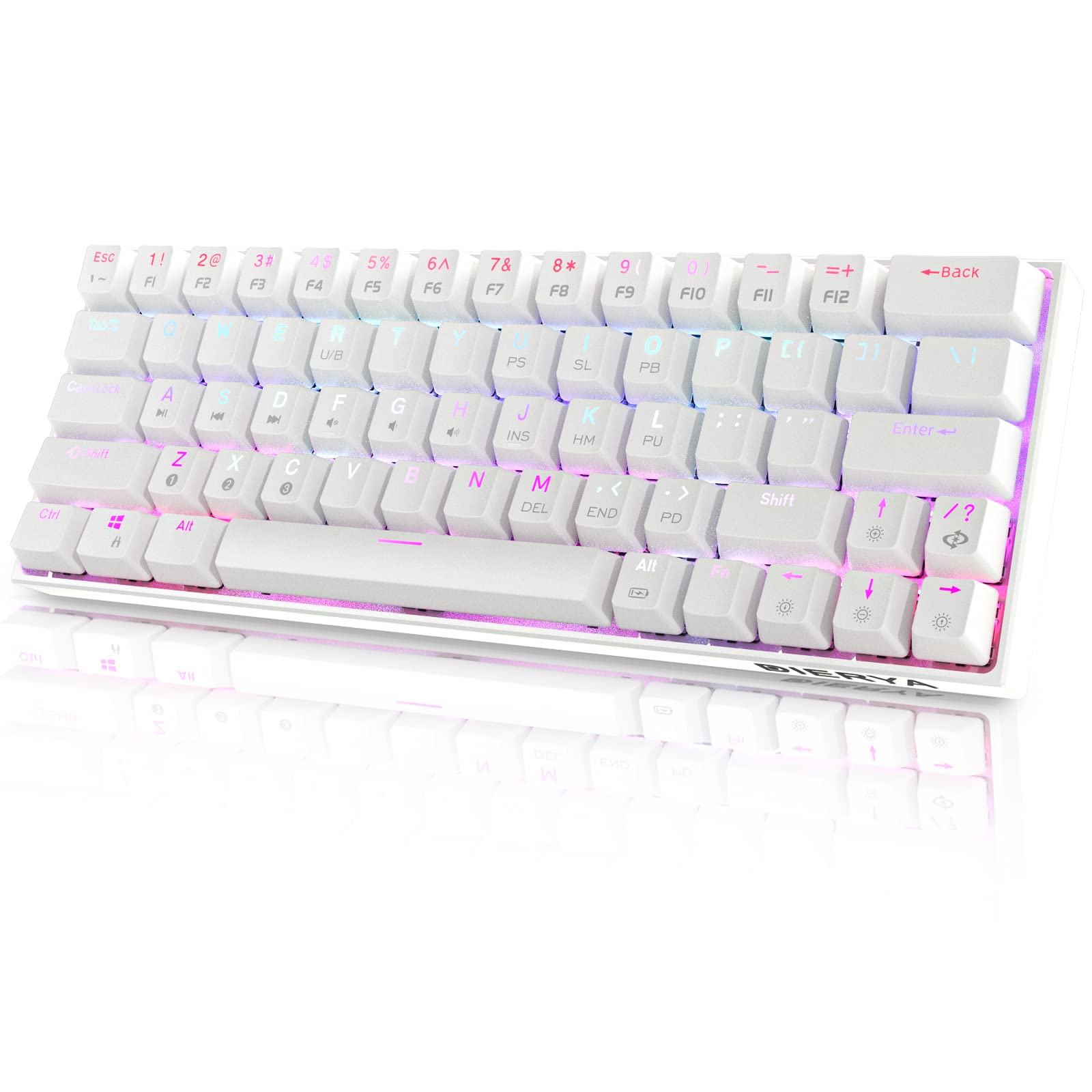 DIERYA DK63N 60% Wireless Wired Mechanical Gaming Keyboard, RGB Backlit Bluetooth Keyboard w/Arrow Keys, 63 Keys Ultra-Compact Keyboard Full Keys Programmable w/Blue Switch for Windows Laptop PC Mac