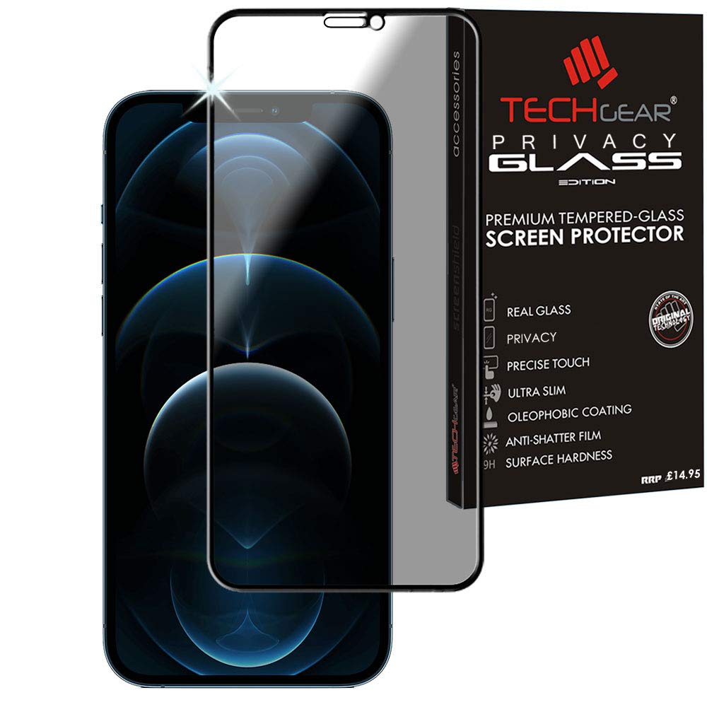 TECHGEAR Anti Spy Screen Protector for iPhone 12 Pro Max - PRIVACY Filter 3D GLASS Edition Genuine Tempered Glass Full Screen Protector Guard Cover Compatible with iPhone 12 Pro Max 6.7"