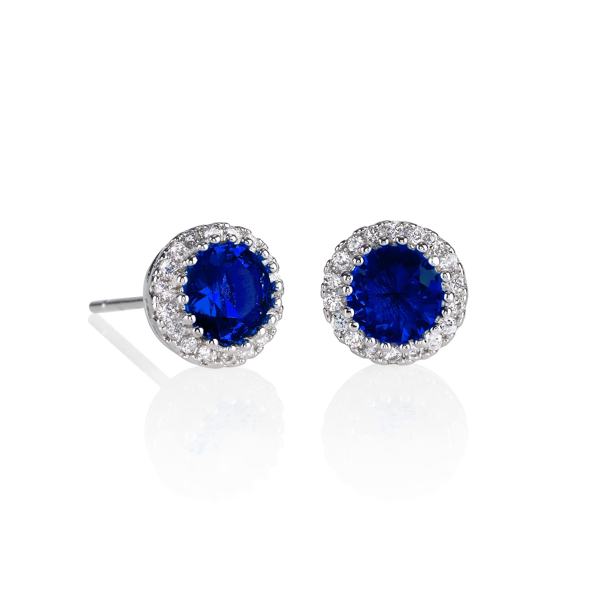 namana Halo Stud Earrings for Women with Sapphire Blue Cubic Zirconia Stones, Silver Earrings for Women with AAA Blue and Clear CZ Stones, Simple Blue Earrings for Women, Jewellery gifts for women