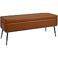 kinmars Leather Storage Ottoman Bench,End of Bed Bench for Living Room Bedroom Dinning Room Entryway,Mid-Century Modern,Faux Leather,with Steel Legs,Safety Hinges,Loads 660 lb (Without Button, Brown)