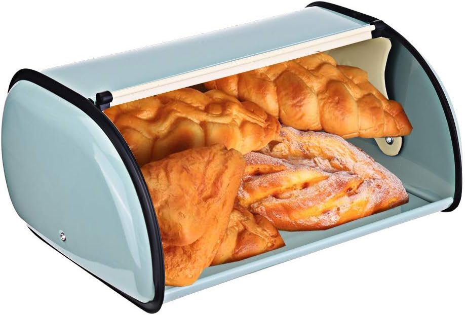 Metal Bread Box Bin | Kitchen Stainless Steel Bread Storage Containers with Roll Top Lid,Home Bread Holder for Counter,12X8X6inch (from US, Gray)