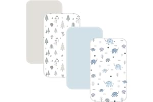 NACOMOCO 4 Pack Bassinet Sheets - 33"x20" Bedside Bassinet Sheets for Baby Delight, Angelbliss, Fodoss & Most Regular Size Bedside Sleeper | Ultra Soft & Skin Friendly Bassinet Fitted Sheets for Boys Girls