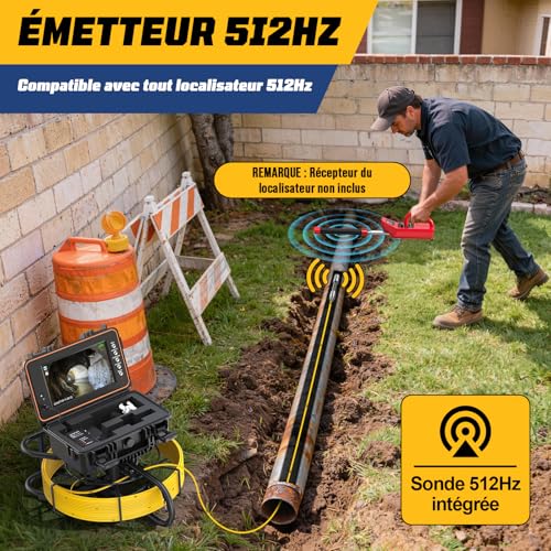 Dnenellr Pipeline Inspection Camera, Self-Leveling 1080P Camera and 512Hz Transmitter, 7MM Reinforced Cable with Metric Markers, 9 Inch HD IPS Screen, 32GB DVR, 5100mAh Battery, IP68 (50M)