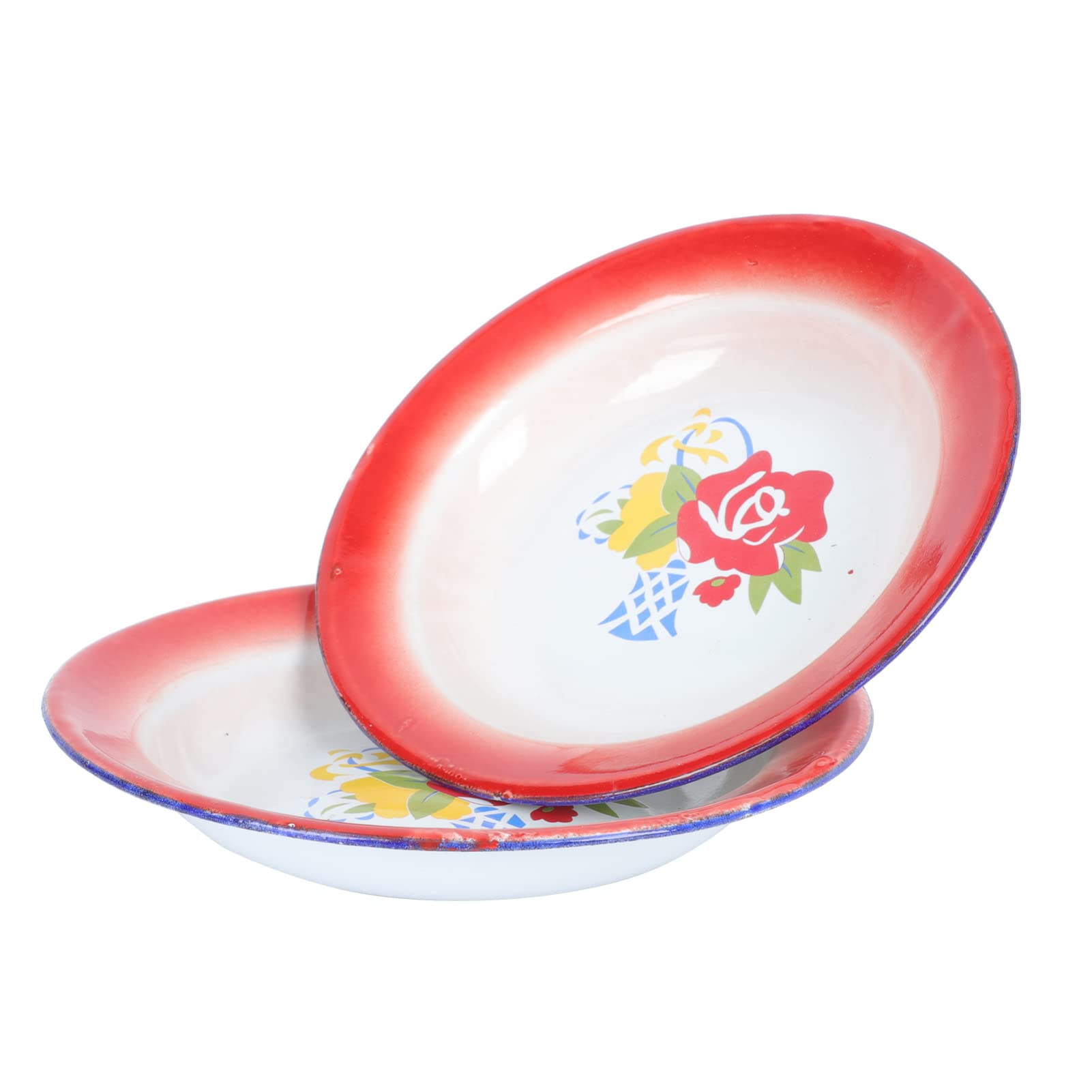 HEMOTON 2Pcs Enamel Salad Bowl Vintage Fruit Dish Soup Bowl Enamelware Serving Tray (18cm/ 7IN, Random Pattern)