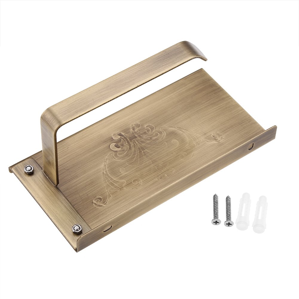 Sevenyou Paper Holder, Antique Vintage Brass Toilet Bathroom Paper Holder with Phone Shelf Wall Mounted(Antique)