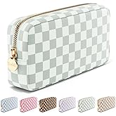 Embla Makeup Bag Travel Cosmetics Pouch and Toiletry Bag, Nylon Zipper Pouch Purse, Cute Make Up Organizer Storage Tote for Women Girls,Travel Skincare Case, Small Makeup Case, Mint Green Checkered