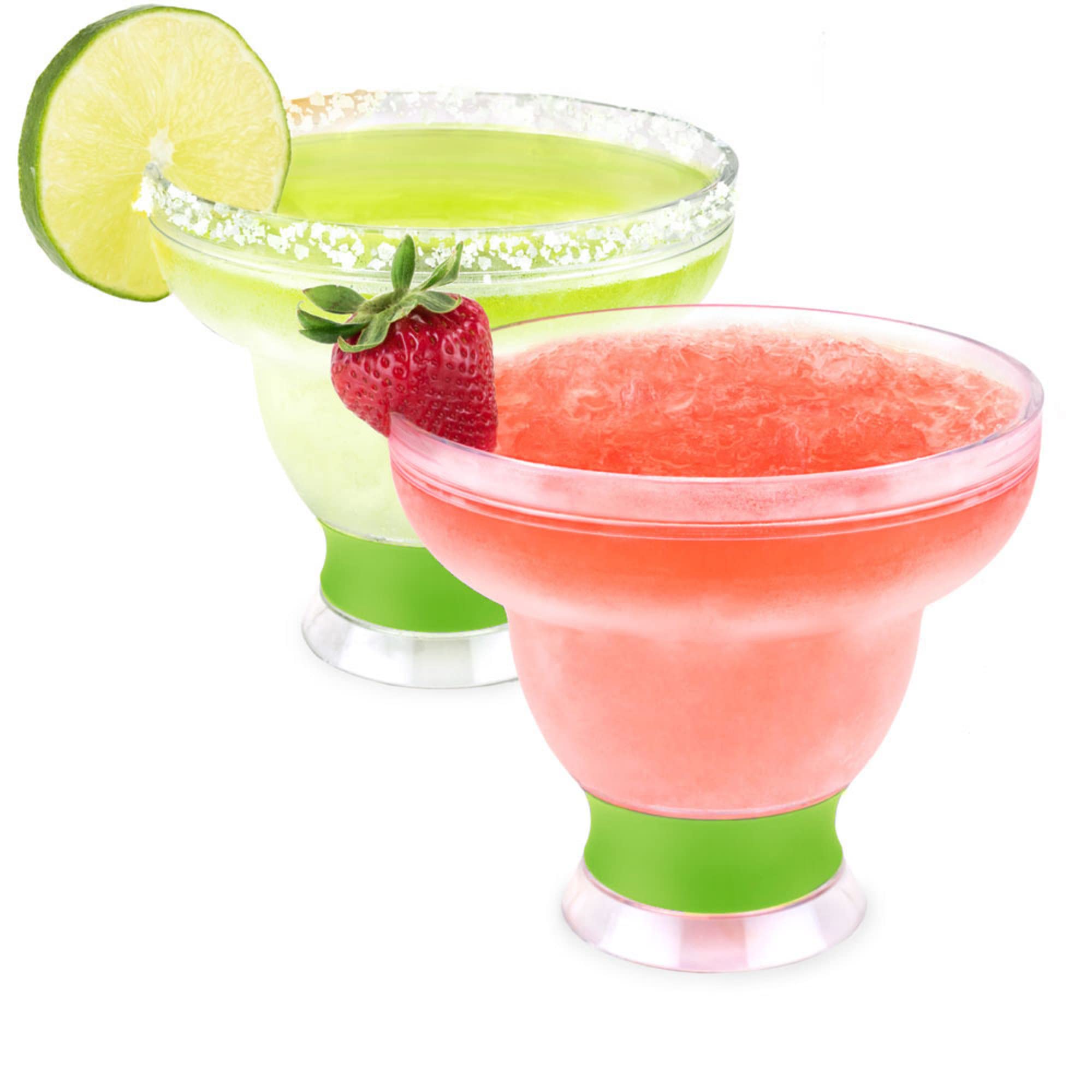 Host Freeze Stemless Margarita Plastic Glass Insulated Gel Chiller, Double Wall Frozen Cocktail, 12 oz. (355ml), Set of 2 Cups, Green