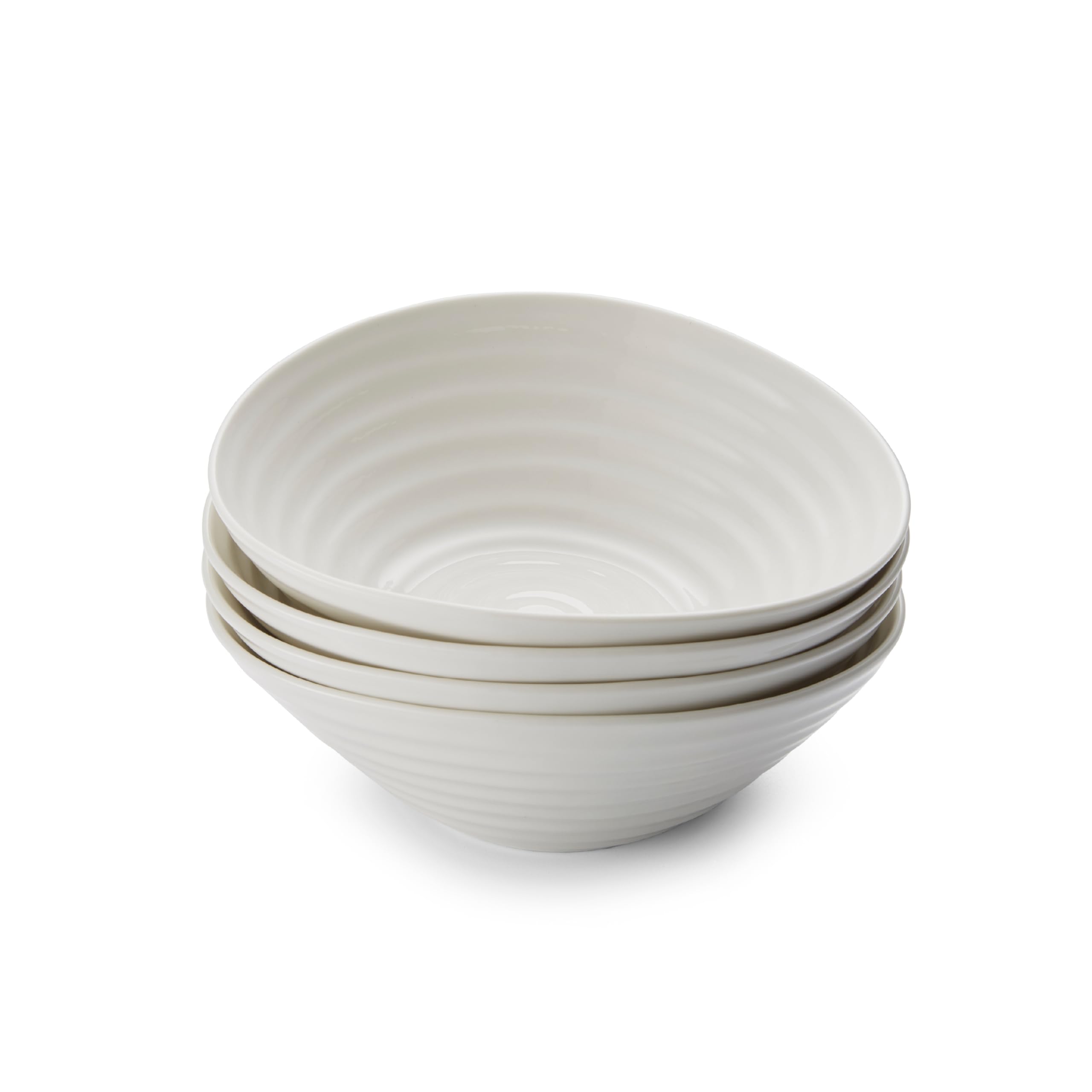 Portmeirion x Sophie Conran Set of 4 Cereal Bowls - White Porcelain Breakfast Bowls with Signature Ripple Design, Microwave & Dishwasher Safe, Durable and Suitable for Everyday Use, 7.5 inch