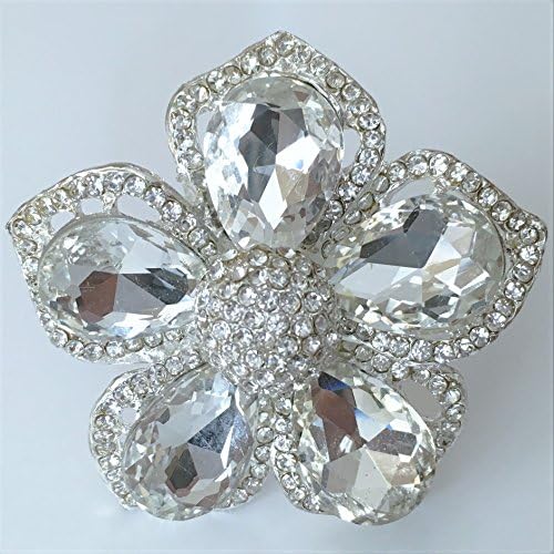 Cute Collections Well Finished Flower Shaped Napkin Rings - Silver Plated with Crystal and Sparkling Rhinestones in Each Petal - Set of 6, Suitable for Any Kind of Dinner Parties and Festivals