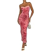 WDIRARA Women's Floral Print Sleeveless Bodycon Dress Lace Up Split Back Long Cami Dress
