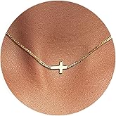 Aiittog 14K Gold Plated Dainty Sideways Cross Pendant Choker Necklace for Women, Simple Trendy Everyday Jewelry