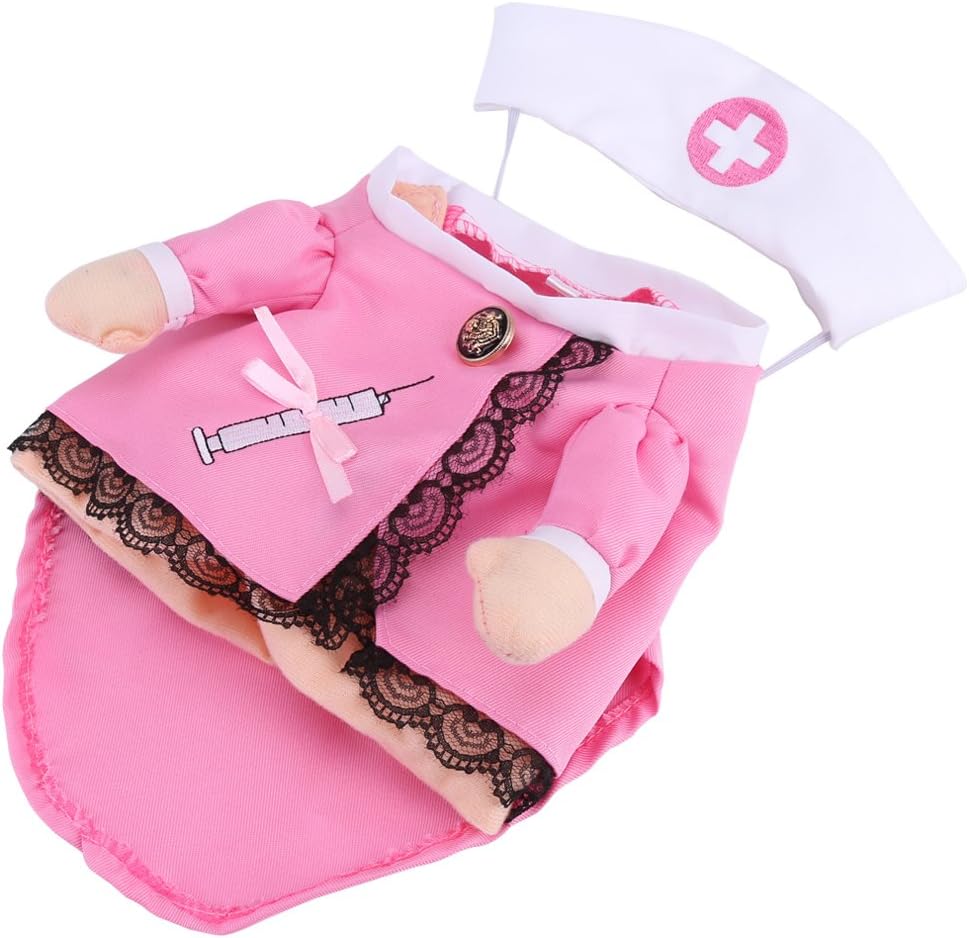 Funny Pet Puppy Dog Cat Outfit Cosplay Pink Nurse Clothes with Hat Christmas Halloween Theme Party Costume (S) - Image 3