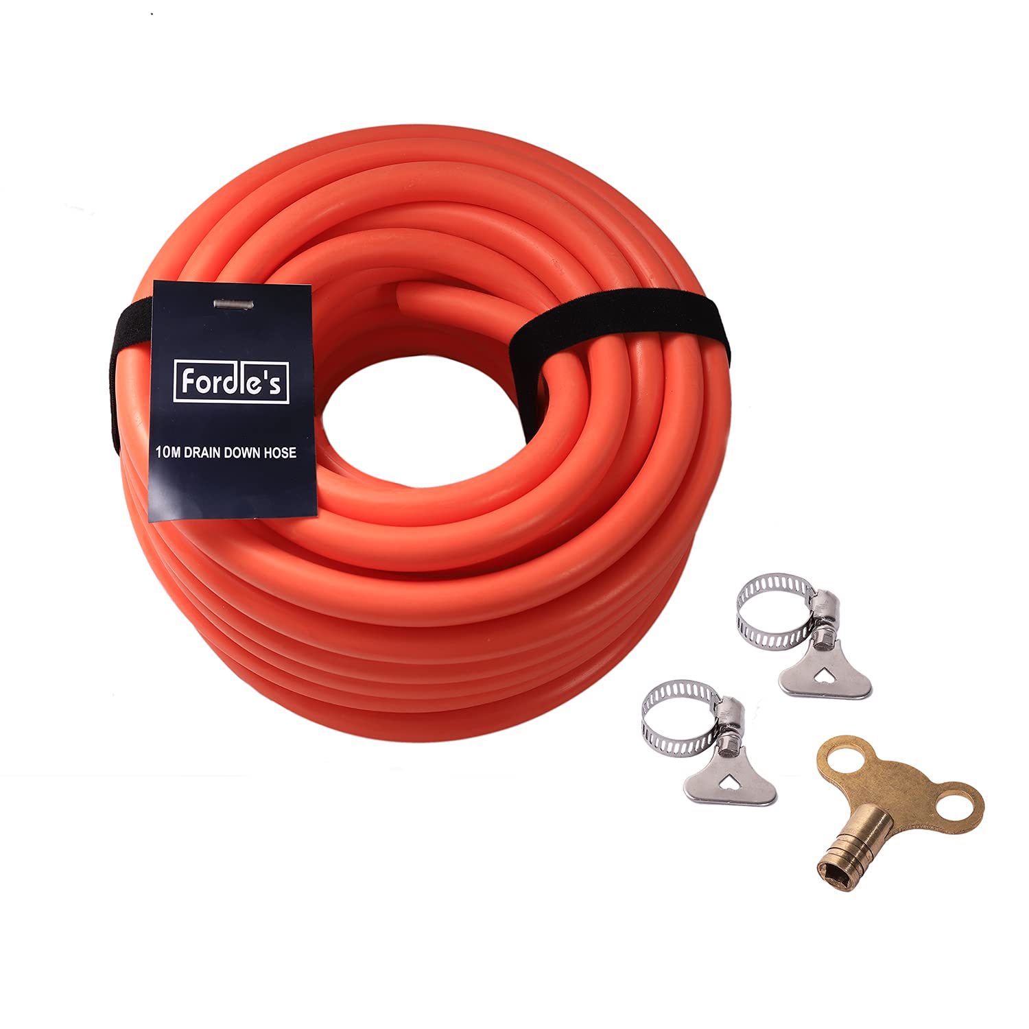 Fordle’s 10m Drain Down Hose Kit for Radiator/Heating System Repair Maintenance Servicing – Flexible TPU Rubber with 12mm Bore – Includes Radiator Bleed Key & 2 Connector Clips & 2 Storage Straps