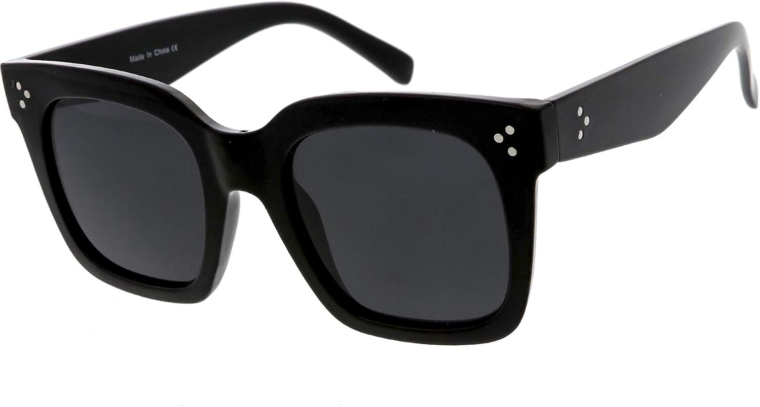 zeroUV - Bold Flat Lens Oversized Square Frame Horn Rimmed Sunglasses 50mm (Shiny Black/Smoke): Clothing