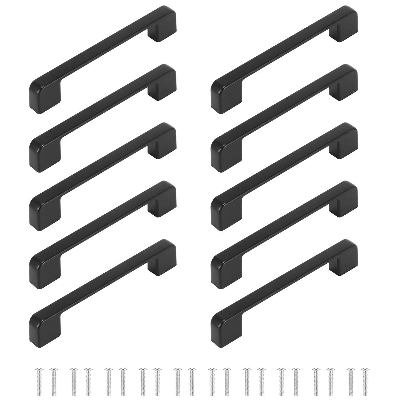 10 Pack Black Kitchen Cabinet Handles - 160mm Square Drawer Pulls for Bathroom and Cupboard Doors With Screws