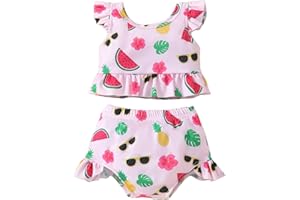 Baby Girls Swimsuit Toddler Two Piece Ruffle Swimwear Summer Beach Suits UPF 50+