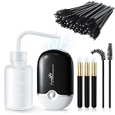 mlogiroa Eyelash Fan Kit for Lash Extension | Mini Portable Fans with 50 Lash Shampoo Brush 3 Nose Blackhead Facial Cleaning Brush 1 Plastic Wash Bottle Black