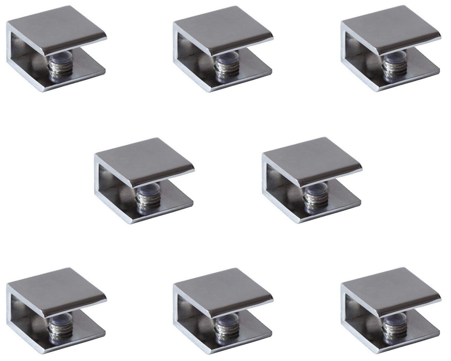 Glass Clamps, Set of 8, Shelf Holders, Glass Posture, Shelf Supports, Polished Chrome, Square Shape, Adjustable for Panel Thickness 8-12 mm, Glass and Wooden Floors, Wall Mounting