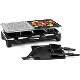 Raclette Grill, Techwood Electric Indoor Grill with 2 Reversible Non-stick Grill Griddle Plates, 1 Stone Grill Plate, 1500W Fast Heating with 8 Cheese Pans, Ideal for Parties and Family Fun, Black