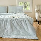 NSNLGSGC Light Blue Gingham Cotton Duvet Cover Set Queen, 100% Washed Cotton Plaid Comforter Cover Set, Blue Ultra-Soft & Lightweight Cottage Bedding Set(3PCS, Queen)