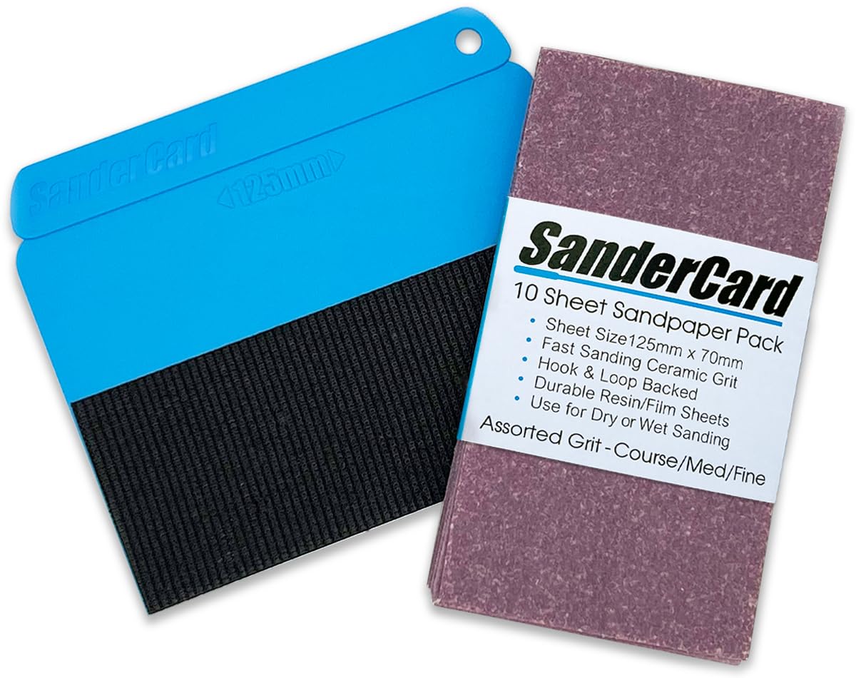 SanderCard Pro Ultra-Thin Hand Sander with Unique Sanding Action | Sanding Tool for Detail Sanding | Plus -10 Sheet Sandpaper Pack | Fits Standard 70mm x 125mm Sanding Block Sheets