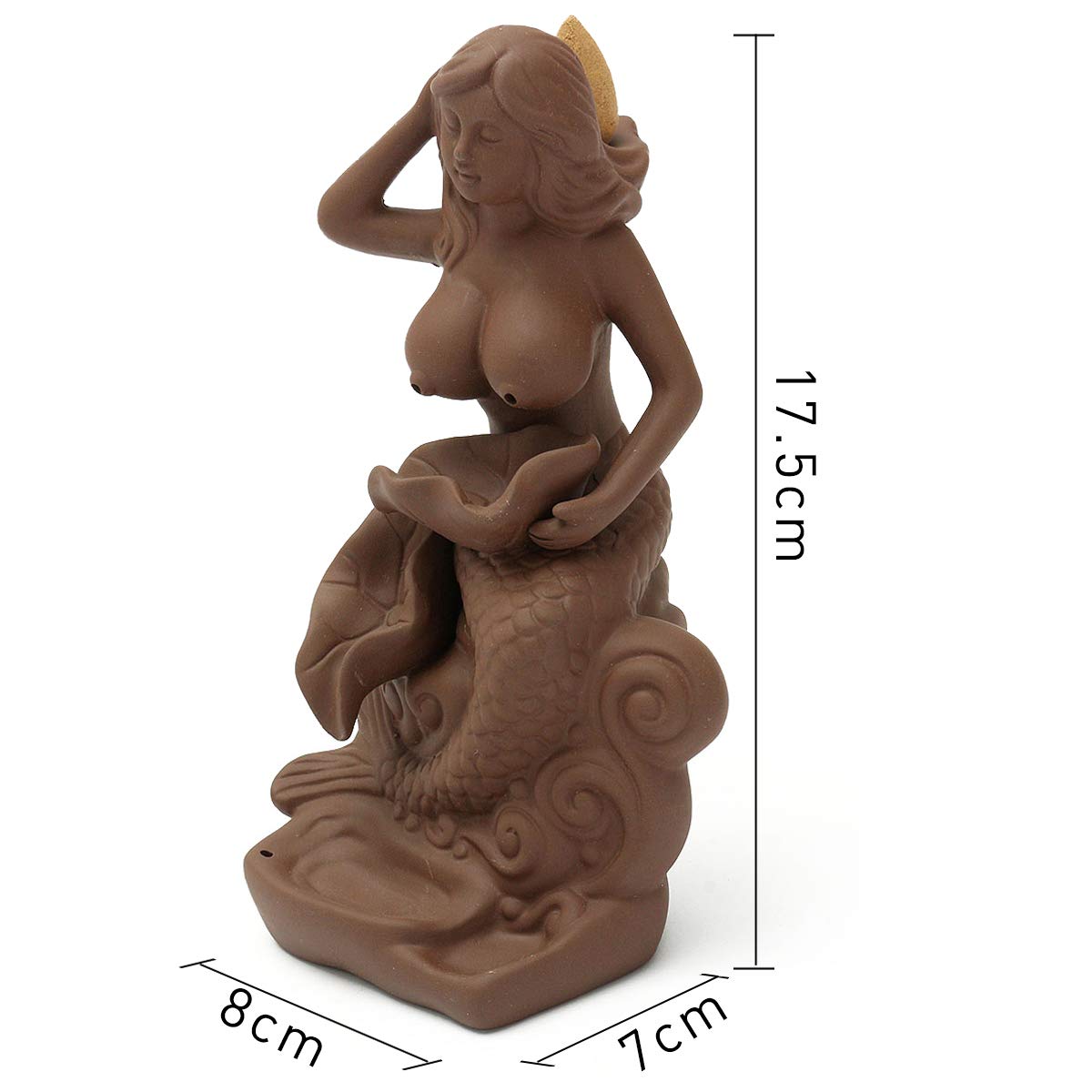 Jeteven Keramik Räucherstäbchenhalter Rückfluss Räuchergefäß Luftbefeuchter für Freies Kegel \'\'Meerjungfrau\'\' Aromatherapie Räucherstäbchen Rückfluss Weihrauch (8 x 7 x 17.5 cm)
