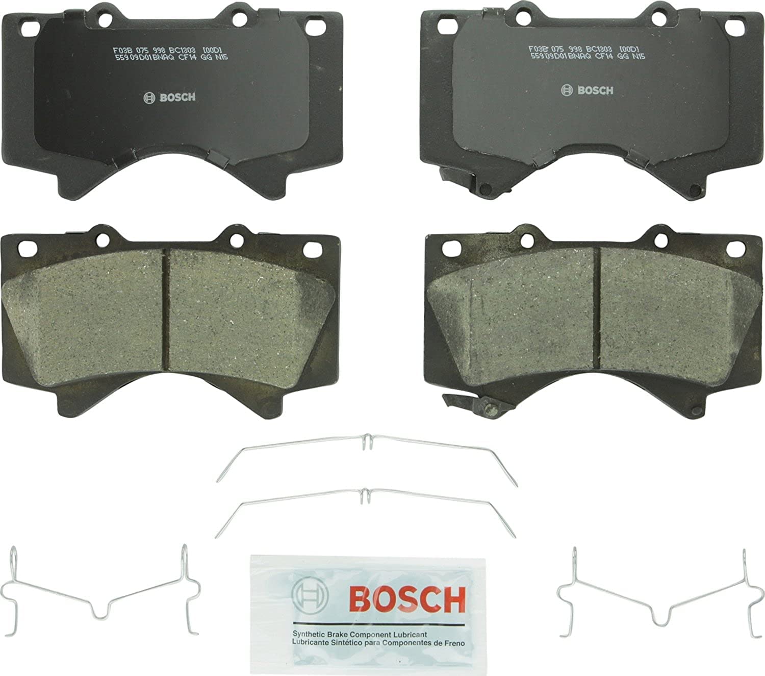 Photo 1 of BOSCH BC1303 QuietCast Premium Ceramic Disc Brake Pad Set - Compatible with Select Lexus LX570; Toyota Land Cruiser, Sequoia, Tundra; FRONT