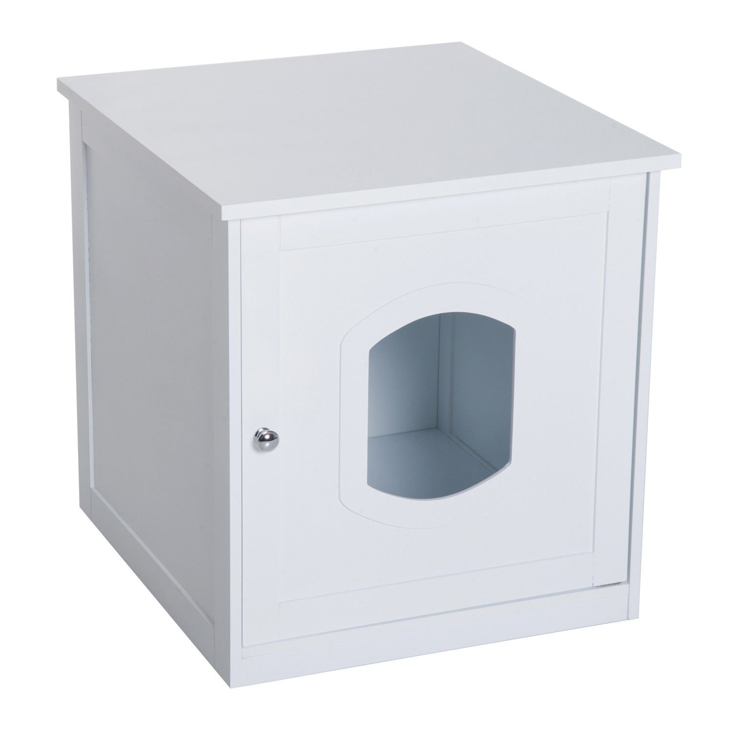 Cat Litter Box Home House Self Enclosed White Wood Cabinet Kitty