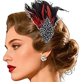 Gangel 1920s Flapper Headband Great Feather Hair Clip Roaring 20s Headpiece Vintage Flower Hairband Harlem Nights Prom Headbands for Women (black)