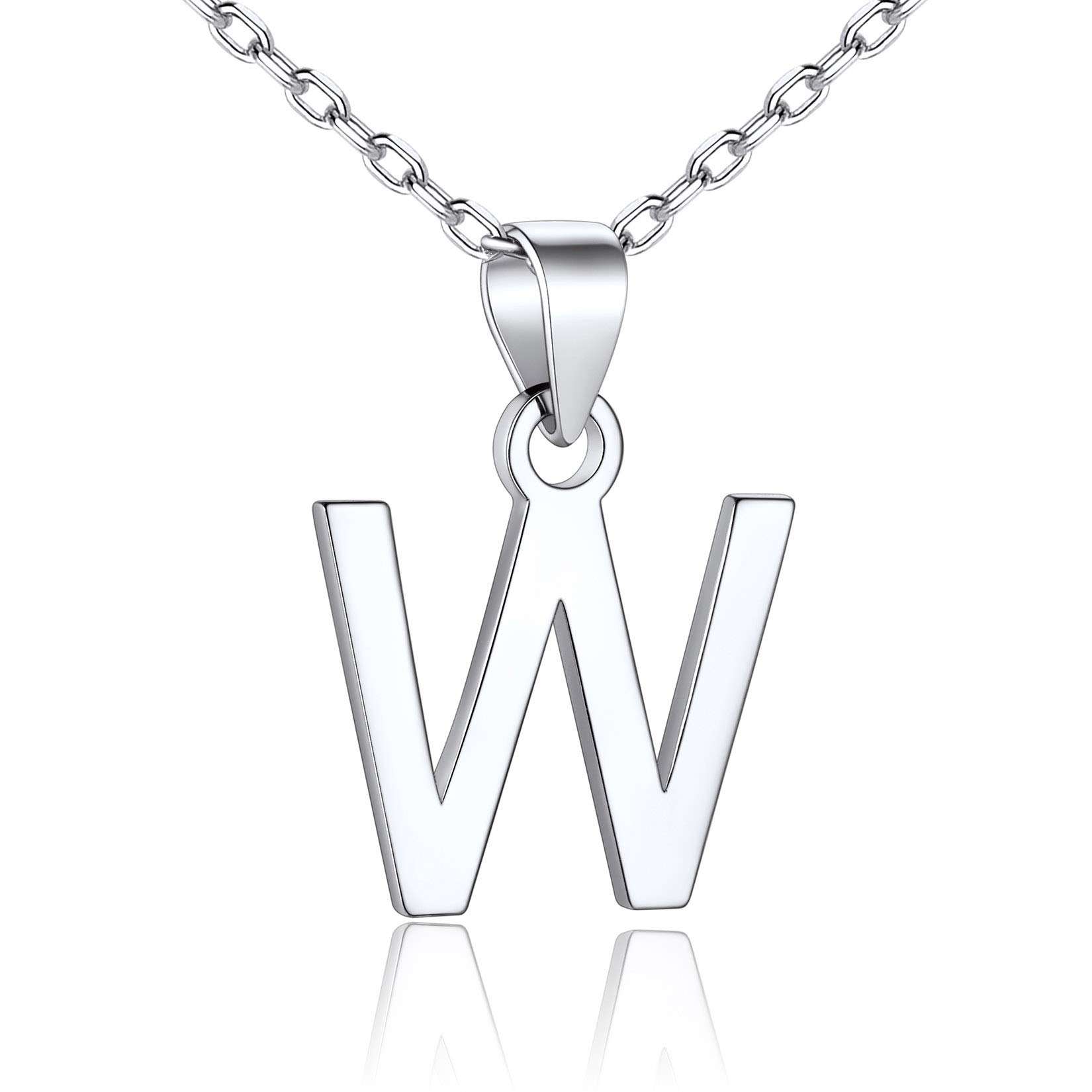 SILVERCUTE 925 Sterling Silver Necklace for Women Initial Pendant Adjustable 18+2 Inch Chain Personalized Letter W Necklaces Jewelry Gift for Girlfriend Hypoallergenic Everyday Wear