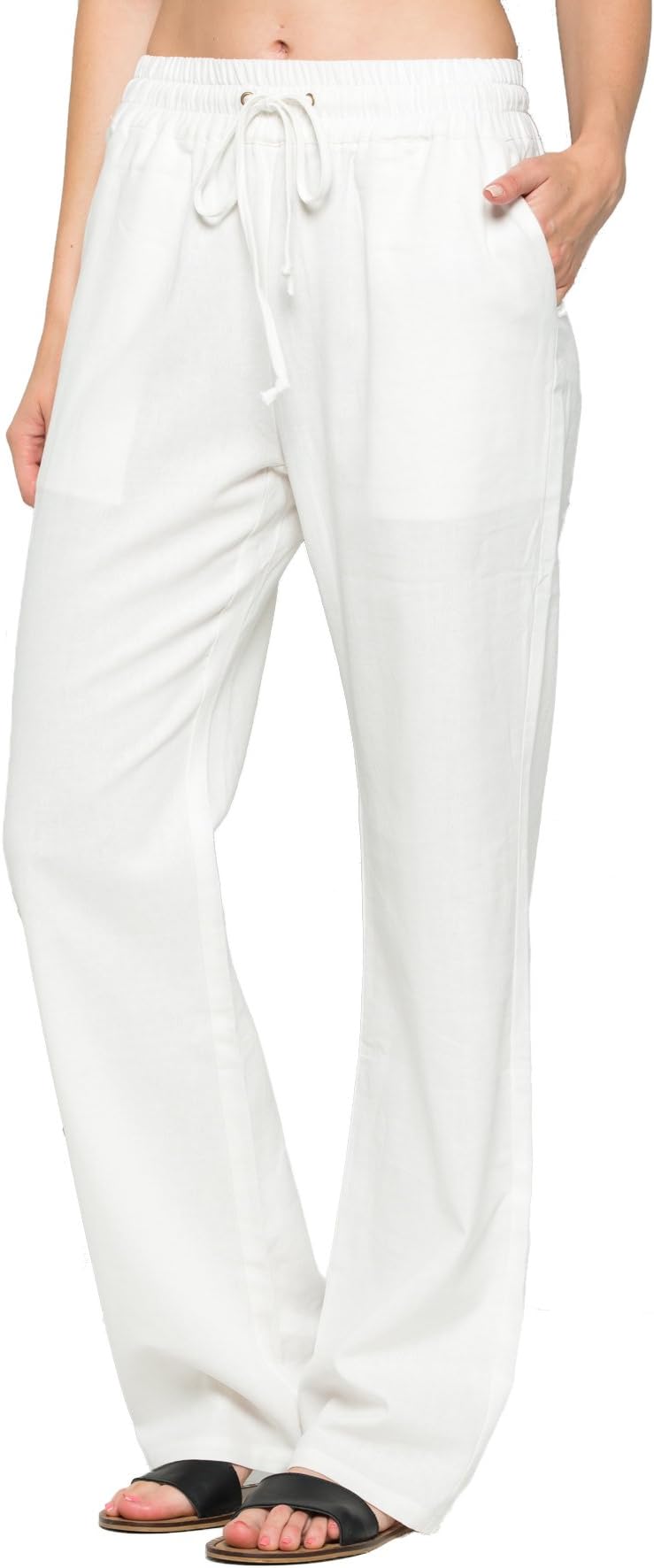 My Yuccie Women's Casual Comfy Drawstring Linen Pants Long with Band Waist (S - 3XL)