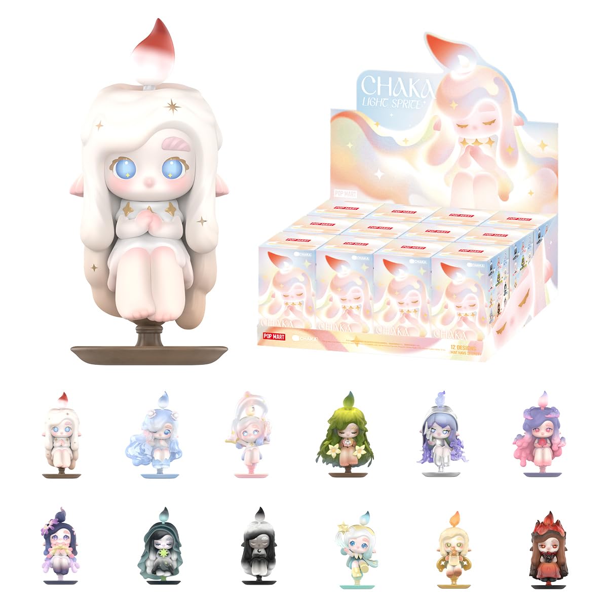 POP MART CHAKA Light Sprite Series Whole Set（12Boxes） 2.5 inches Articulated Character Premium Design Gifts for Fan-Favorite Collectible Toy Art Action Figure