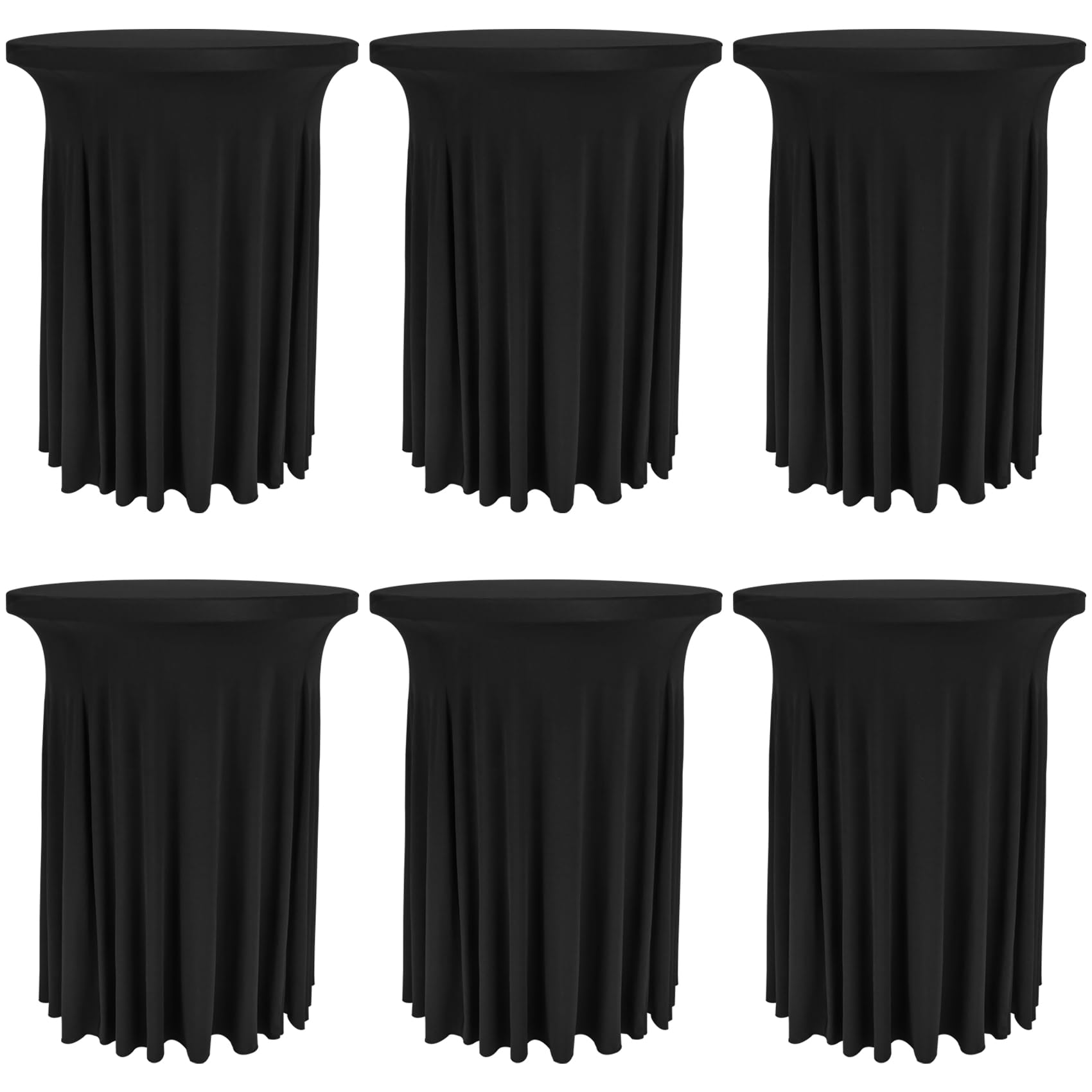 Photo 1 of 6 Pack Round Cocktail Tablecloth 32"x 43" Spandex Cocktail Table Skirt, Washable Stretch Fitted Table Covers for High Top Bar,Wedding,Party,Events (Black)