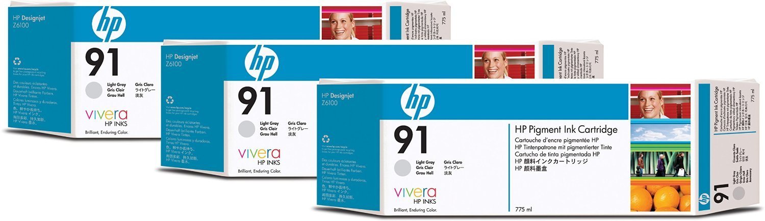HP Original 91 Light Grey Ink Cartridge 3-pk
