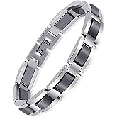 Feraco Mens Magnetic Bracelets, Classic Balck Titanium Stainless Steel Bracelet with Natural Hematite Magnet Stones,Men's Jewelry Gifts, 8.66 inch