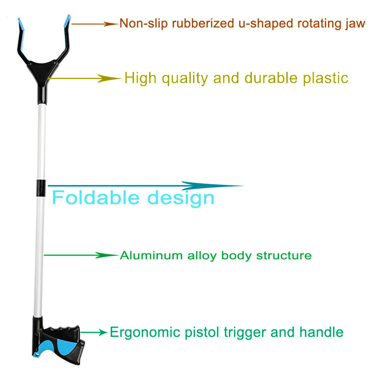 Adusa Reacher Grabber Pick up Tool, 32" Foldable Lightweight Long Duty Mobility Aid, Grabber Tool for Elderly, Claw Trash Garbage Picker - 2 Pack: Industrial & Scientific
