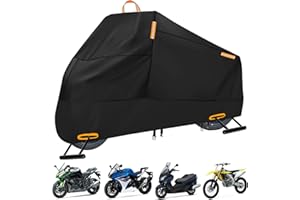 INEZARI Motorcycle Cover Waterproof Outdoor, 300D Heavy Duty Motorcycle Cover for Ninja 250 300 650 1000 Yamaha YZF R1 R7 MT-09 Suzuki GSXR 600 750 1000 Scooter Cover Protection Fits up to 86" - Black