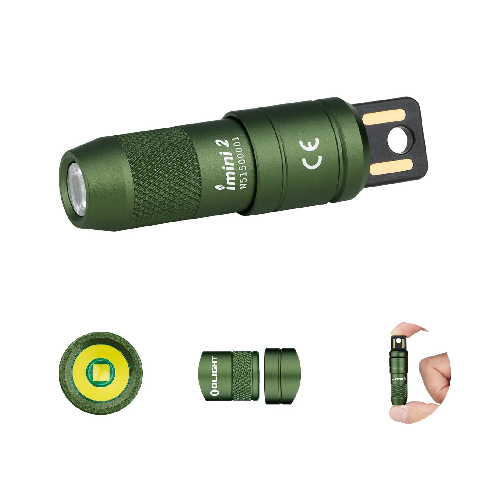 OLIGHT iMini 2 Mini LED USB-Aufladbare Taschenlampe Schlüsselhänger mit magnetischen Basis, 50LM 19,5g EOS Schlüsselbund Handlampe, IPX6 Kleine Flashlight für Camping, Outdoor, Notfälle (OD Green)