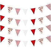Zwiebeco 39Ft Red White Strawberry Fabric Bunting Banner Triangle Flags Party Decorations Hanging Cotton Garland Pennant for Engagement Wedding Baby Shower Birthday Home Outdoor Garden Party Decor